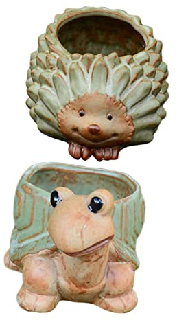 COLLBATH 2 Macetas Decoración Multipropósito para Plantas Suculentas Diseño de Animales Adorables de Cerámica para Escritorio y Hogar