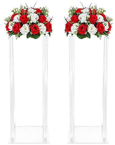 Warmiehomy Acrylic Flower Stand 2 Pcs Wedding Table Centrepieces 80cm Tall Flower Vase Flower Arrangement Stand Flower Geometric Floor Vase For Table Wedding Party Home Decoration