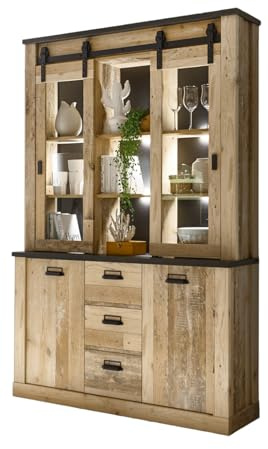 Furn.Design Buffetschrank in Used Wood hell und anthrazit Vitrinenschrank 133 x 201 cm, Stove