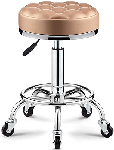 RWRAPS Runder Rollhocker, Stuhlhocker mit Rollen, runde Hocker, rollender Salonhocker (Farbe: Braun) (Braun b) (Gold b)