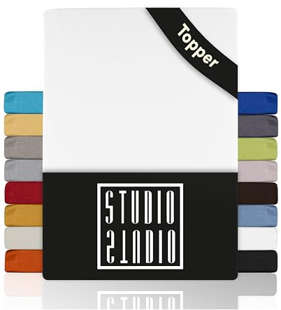 STUDIO Basic Topper Spannbettlaken 160x200cm – Jersey-Spannbetttuch aus 100 % gekämmter Baumwolle – Weiß – bügelfrei, elastisch & Oeko-TEX Zertifiziert – für Topper 4–14 cm