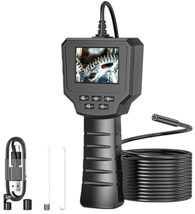 POFET Endoskopkamera mit Licht, Industrielles Endoskop 1440P HD Inspektionskamera Kanalkamera Rohrkamera, 2.4 Bildschirm IP67 Wasserdichter, High-Definition-Endoskop – 5 Meter