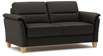 CAVADORE Leder 3er-Sofa Palera / Landhaus-Couch mit Federkern + massiven Holzfüßen / 179 x 89 x 89 / Leder Dunkelbraun