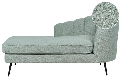Beliani Chaiselongue Bouclé grün rechts mit Lehne Muschelform Metallbeine schwarz Allier