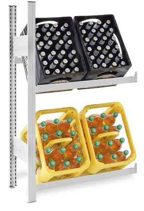 PROREGAL Getränkekistenregal Stecksystem | Anbauregal | HxBxT 120x75x30cm | Fachlast 100kg | 2 Ebenen für 4 Getränkekisten | Lichtgrau