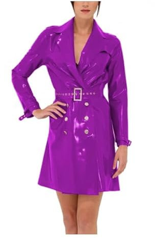 VIXX Gabardina de cuero de PVC con cinturón ajustable para mujer, abrigo de manga larga para cosplay, disfraces de fiesta, club, fucsia, L, Fucsia, Large