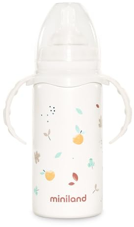 Miniland Thermobaby Valencia 240ml. Thermos en acier inoxydable avec tétine, double couche d'acier, qui maintient la température de la boisson froide et chaude pendant des heures.