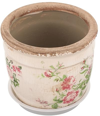 Alipis Jardinière en Céramique Rose Vintage, Petit Modèle Drainage, Pot Décoratif pour Plantes Grasses Et Cactus, Usage Intérieur Et Extérieur, Style Rétro Français