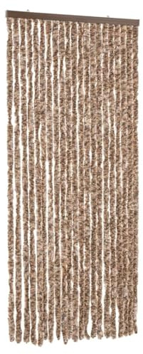 vidaXL Cortina Antimoscas, Persiana de Moscas Mosquitos, Puerta contra Insectos, Protección para Casa, Chenilla Beige y Marrón Oscuro 90x200 cm