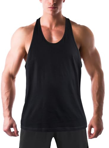 Donason Men's Gym Tank Tops, Mens Bodybuilding Stringer Vest Workout Muscle Tank Top, Y-Back Cotton Sleeveless T-Shirt for Fitness Training, Black, XL
