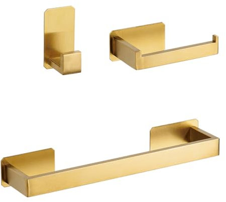 Goldenes Badzubehör-Set, ohne Bohren, Toilettenpapierhalter, Handtuchhalter, Stange, Kleiderhaken für Badezimmerprodukte, Zubehör, Gold, 3-teiliges Set B