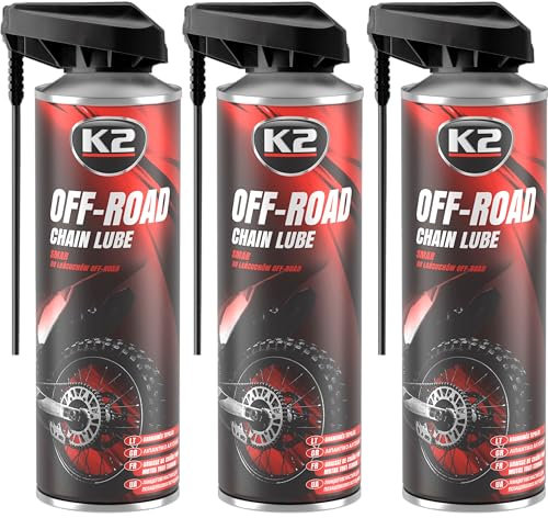 K2 Lubricante para Cadenas de Motos Off-Road Pack de 3, Mantiene Limpieza y Funcionalidad Chain Lube Grasa para Cadenas 500ml
