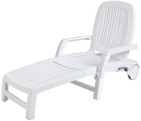 Tdfersasdw Chaise Outdoor-Loungesessel mit Verstellbarer Rückenlehne, stabile Liegen für Terrasse und Pool, wasserdichter und Leichter klappbarer Loungesessel aus Kunststoff,Weiß