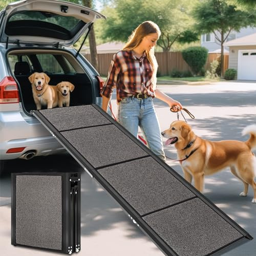 Längste 180 cm und breiteste 50 cm faltbare Hunderampe für große Hunde, tragbare Haustiertreppenrampe mit rutschfester Teppichoberfläche, extra breite und lange Hundetreppe für große Hunde bis zu 150