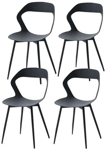 Uderkiny Lot de 4 Chaise de Jardin exterieu,Chaise Polypropylene Lot de 4,Siège en polypropylène/Pieds en Fer métallique, adapté pour Jardin/Serre/terrasse/Balcon(Noir, 4)