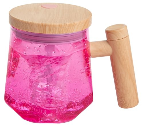 Paris Hilton Self Stirring Mug, Battery-Operated Mixing Mug for Coffee, Cocoa, Powders and More, Durable Borosilicate Glass with Heart Button, 13.5-Ounce Size, Pink