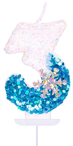 Geburtstagskerzen Zahlen 3 Jahre, Glitzernde Blau Weiß mit Schneeflocke Kerzen, 3D Zahl Kerzen 3. Geburtstag Frauen und Männlich Tortendeko für Geburtstag Party, Hochzeiten, Firmenfeiern, Jubiläen