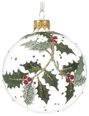 Adornos para árbol de Navidad, bola para árbol de Navidad, diámetro 8 cm, figuras variadas Varzi Navidad (acebo con bayas rojas transparentes, 1 bola individual)