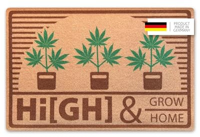 Close Up | Cannabis Fußmatte | Hi[gh] & Grow Home | Lustiger Fußabtreter | Schmutzfänger, rutschfest, Waschbar| Innen und Außen| 40x60cm | Dekoration für Wohnung und Haus