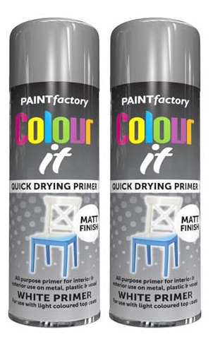 RAPIDE PF COLOUR IT Spray Primer White 250ml | Paint Factory Colour It | Quick Drying Matt Finish Primer for Metal, Plastic, and Wood | Interior & Exterior Use (2)
