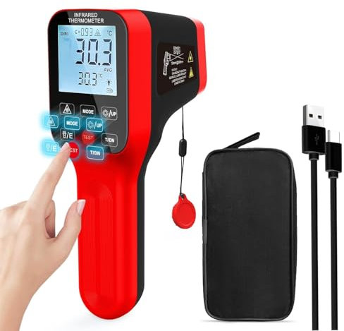Infrarot-Thermometer, Berührungsloses IR-Pyrometer 30:1 Laser-Thermometer mit einstellbarem Emissionsgrad, Hintergrundbeleuchtung Messung hoher Temperaturbereich -58°F bis 2912°F für HVAC Pizza Ofen