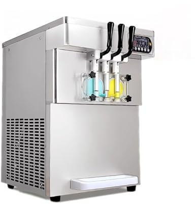 guiling-1986 Heladera Máquina de Helado Comercial Vertical de Cuerpo Transparente, Tienda de té de la Leche, máquina de Helado de Cono Dulce Suave de 3 Colores Maquina de Helado