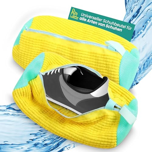 GRANDAT® 2Pcs Schuhwaschbeutel Waschmaschine Schuhe Waschbeutel Rundum-Reinigung Wiederverwendbarer Wäschesack Schuhe für Waschmaschine mit Verstecktem Reißverschluss Wäschenetz Sneaker(Gelb)