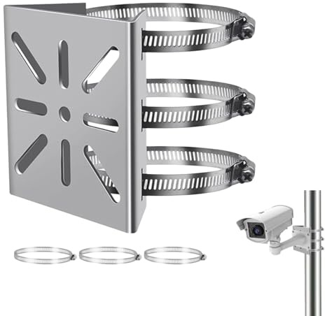 Eruceky Soporte de Montaje en Poste Vertical Universal, Soporte de Mástil de Montaje Vertical, Soporte Camara Vigilancia, Apto para cámaras de vigilancia, Tiene 3 Anillos Ajustables