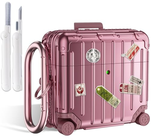 V.R.HOPE Kompatibel mit AirPods 4 Hülle im Koffer-Design, DIY-Sticker | TPU-Hartschale mit Magnetverschluss, Karabiner für unterwegs & Reinigungsset verlängert die Lebensdauer des AirPods 4 Case