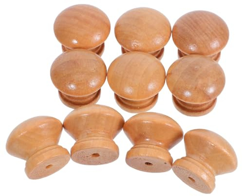 TOBBOMEY Set of 10 Round Wooden Cabinet Knobs Mushroom Design Drawer Pulls for Dressers Easy Install Single Hole Kitchen Pull Handles
