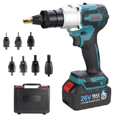 Pistola remachadora automática portátil Pistola de tuercas remachadora inalámbrica, Pistola remachadora eléctrica automática, Remachadora portátil con batería for mejoras en el hogar for tuercas M3/M4