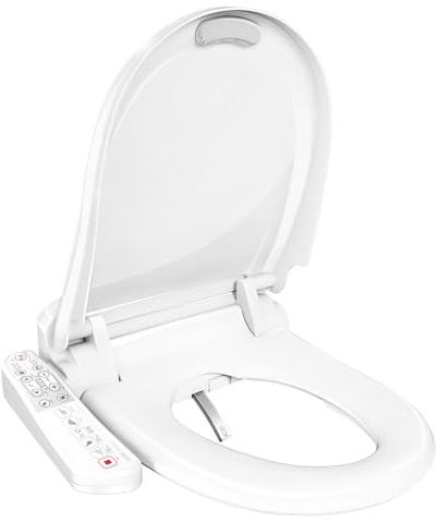 Japanische Toilette, Elektronisches Bidet, Sofortige Erwärmung Intelligenter Smart Bidet Toilettensitz, Edelstahldüse, Nachtlicht, Memoryfunktion mit Wasserfilter, U-Form (Oval-600)