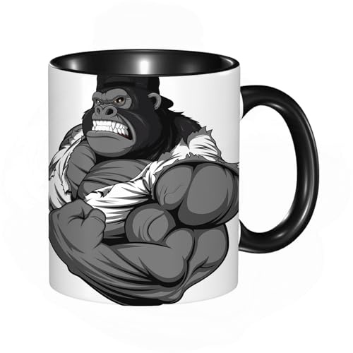 HRRASFAZF Tasse à Café | Tasse Céramique Fine | Cadeau Original | 330ml | Mug avec Anse | Cadeau Original pour Homme et Femme | Décoration de dessin animé, illustration d'un grand gorille en tant qu'