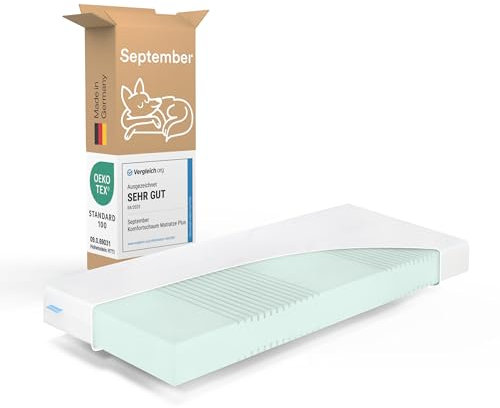 September Komfortschaum Matratze Plus 160 x 200 x 16 cm - H3 Mittel-Fest - Made in Germany - Oeko-Tex - 60° Grad waschbar - 160x200
