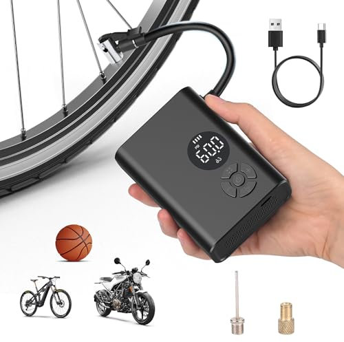 Gerbala Fahrradpumpe Elektrisch, Akku Luftpumpe Fahrrad 130 PSI mit Digitalanzeige & LED, Tragbare Mini Fahrradpumpe für E-Bike, MTB, Rennrad, Motor und Bälle, Presta & Schrader Ventile