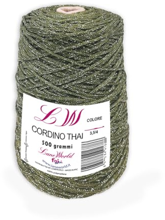 LaneWorld Cordino Thai per Borse a Uncinetto 500 g, Filato 100% Poliestere Resistente per Borse e Fai da Te, Uncinetto 3,5-4, Confezione da 1/3/5 Pezzi (Anche Glitterato) (1, CT9 gl)