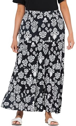 Ulla popken damer stora storlekar överdimensionerade plus size volankjol, svart, 50-52