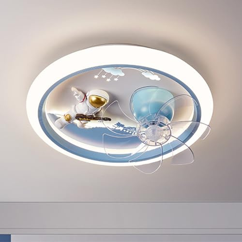 Kikioo Ventilatori Da Soffitto Astronauta A LED Con Luci, Cartone Animato Da 50 CM Dimmerabile Con Telecomando Lampadario Silenzioso Ventilatore Invisibile Per Camera Dei Bambini, Soggiorno, Scuola Ma