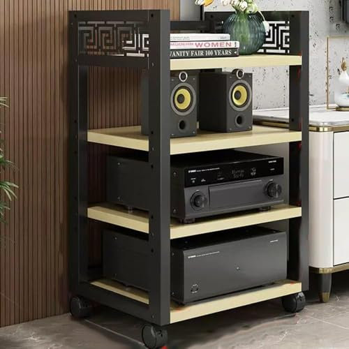 Stereo Cabinet AV Component Media Stand MultiTier Audio Rack Rolling Audio Tower FloorStanding Cabinet CD Player Stand Adjustable Corner Shelf Hifi Rack(Size:4 Tier,Color:White Maple)