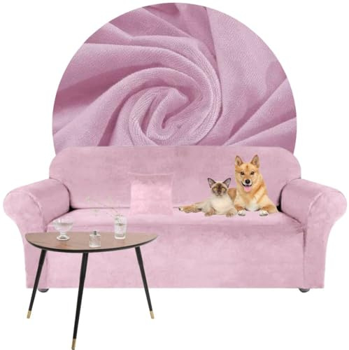 Domidekor - Sofa Überzug Hellrosa - Couch und Sofabezug 3 Sitzer - Sofaüberwurf für Wohnzimmer - Sesselbezug Stretch - Elastische Samt Couchbezug - Breite 190-230cm - Oeko-Tex 100