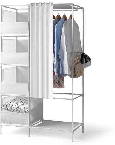 TactFire Armoire de Rangement en Tissu, Penderie Armoire Chambre Portable avec Rideau, Armoire à Vêtements, 105 x 45 x 170 cm