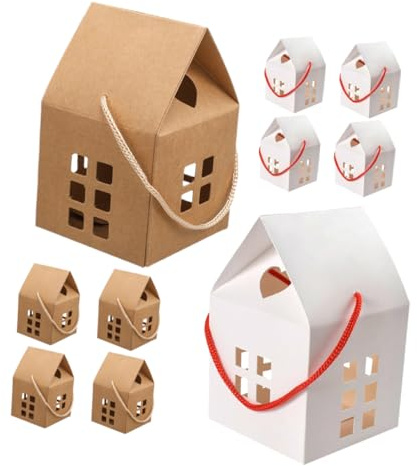 LOLIPPYY 10 Stück Hausförmige Kraftpapier Geschenksüßigkeitenboxen mit Individuellem Design aus Papier für Hochzeit und Weihnachten