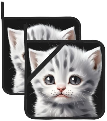 AKGFFDS Povero piccolo gatto grigio stampa presine quadrato resistente al calore (set di due) 20,3 x 20,3 cm: tessuti di qualità, anti-scottatura e facile da pulire