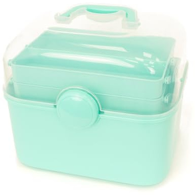 Craftelier - Caja de Almacenamiento Multiusos de Plástico Resistente | Organizador 3 Niveles con Bandejas Extraíbles para Herramientas, Manualidades, Botiquín y Accesorios | 27x23x23,5 cm | Verde