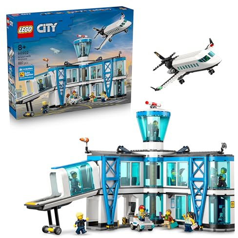 LEGO® City Flygplats med flygplan - Bygg och lekset med flygplatsmodell - Bygg Tillsammans-set för 1 till 4 personer - 9 minifigurer - Födelsedagspresent för barn från 8 år - 60502