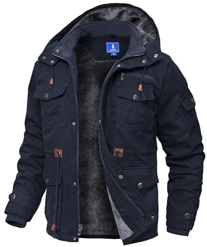 Zoofly Thermal Jackets for Men Cotton with Liner Snowboard Coats Warm wither Jackets Mens Windproof Navy Blue M