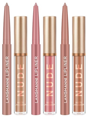 LOPHE Lippenstift Lip Liner Set, 6 Stück Matt Liquid Lipstick Mit Lip Liner Wasserdicht und Lang Anhaltende, Velvety Nude Lipstick für Jeden Tag, Weihnachten, Halloween（9+10+11）