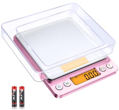 Diyife Pesette Gramme 0.01g/500g, Balance de Precision avec 2 Plateaux | Rose, 6 Unités & Fonction Tare, Haute PréCision Mini Balance, Fonction Tare & PCS, Balance Gramme pour Jewellery