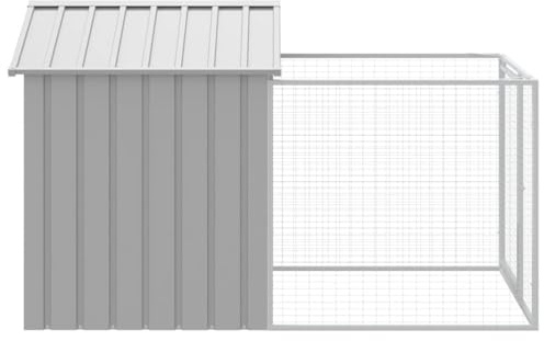 TerTide Gabbia Cani con Corsa Grigio Chiaro 117x201x123cm Acciaio Zincato, Box per Cani da Esterno, Gabbia per Cani, Box per Cani, Recinto per Cani