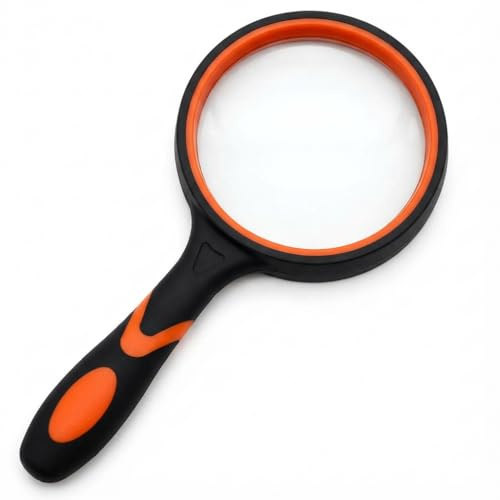 soleado Loupe à Main - Lentille en Verre de 65mm avec Poignée en Caoutchouc Antidérapante Loupe de Lecture Haute Clarté pour Enfants Exploration, Insectes et Personnes Âgées Lecture, Travaux Manuels